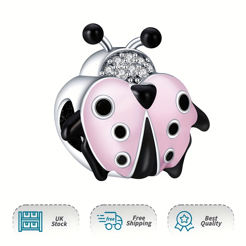 925 Silver Ladybug Charm CZ Pendant for Bracelet & Necklace